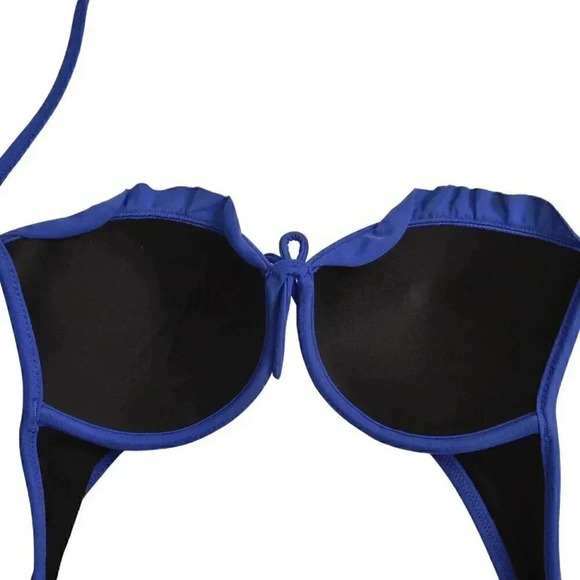 Victoria’s Secret Fabulous  Blue Padded Push Up Bikini Top Swim Ruffles Size 32B - Picture 11 of 13
